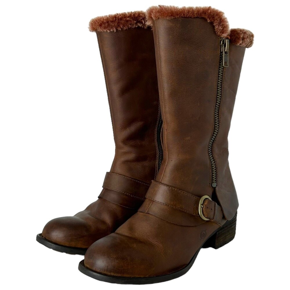 Børn BORN Goji Boot Summer Brown Saddle Leather Shearling Lined Women Size 8 M - Picture 11 of 11